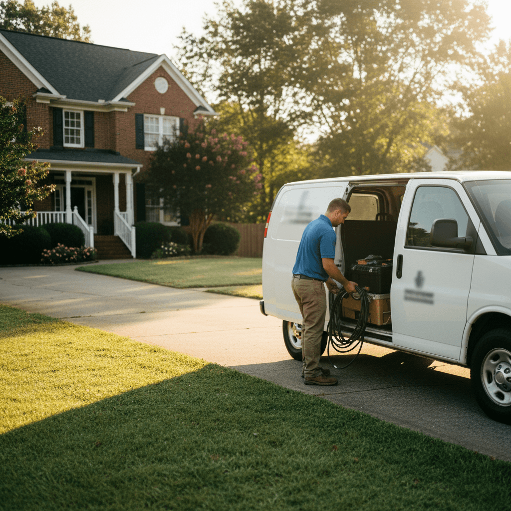 Mobile auto glass van parked at a home in Nashville