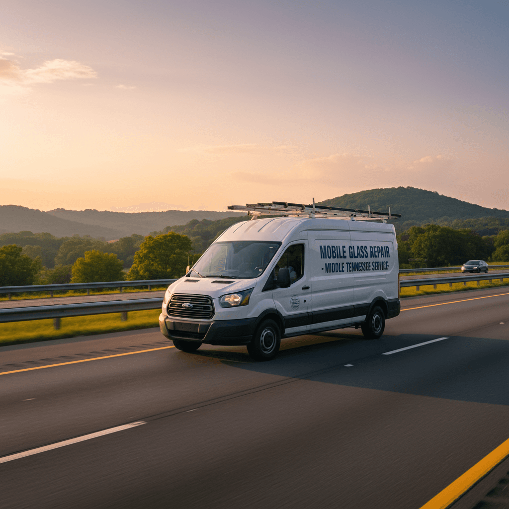 Mobile windshield service van driving through Middle Tennessee