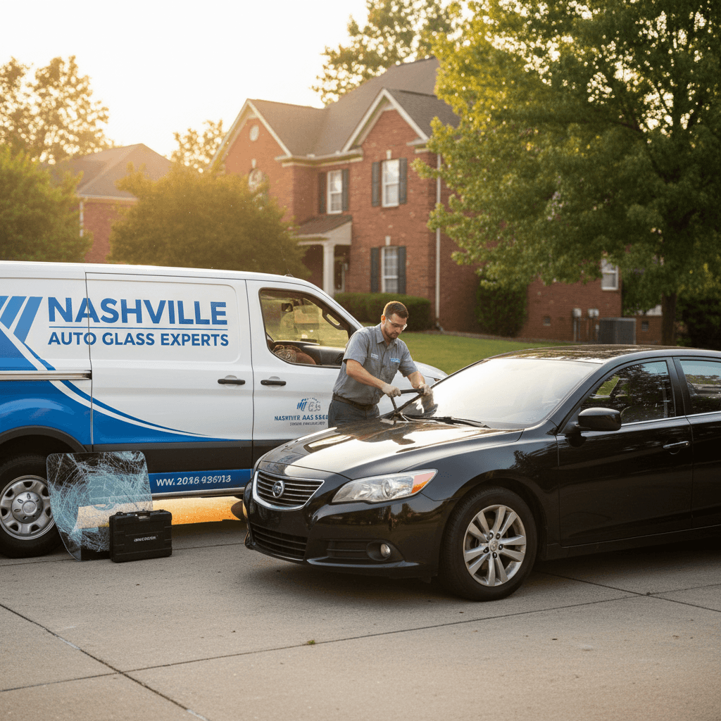 Mobile windshield replacement van in a Nashville driveway