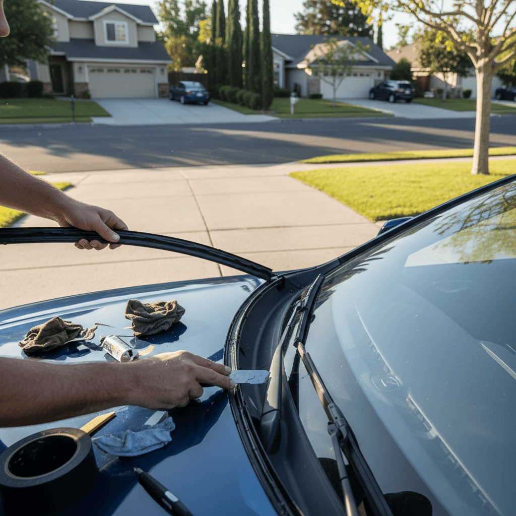 Technician prepping windshield frame in Nashville